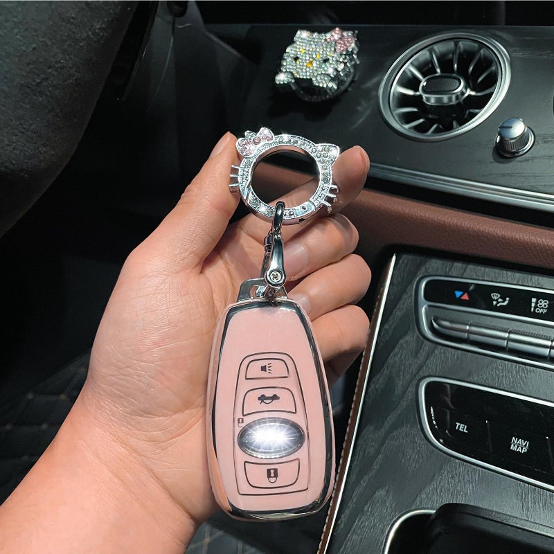 Pangpai Pink Car Accessories 3 Pcs for subaru Ascent BRZ Crosstrek Forester Impreza Legacy Outback WRX STI Key Fob Cover with Bling Keychain Cute Push to Start Button Cover - Image 4